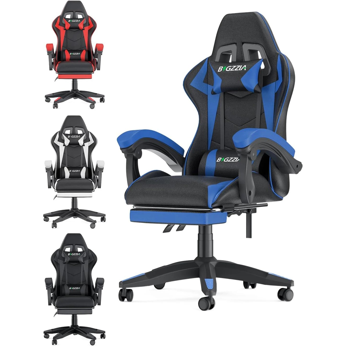 Bigzzia Gaming Chair with Footrest Gamer Chairs Ergonomic with Lumbar Cushion Headrest Chair Height Adjustable Office Chair